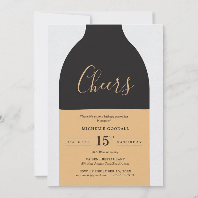 Cheers Wine Bottle Adult Birthday Party Invitation (Front)