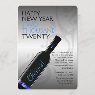 Cheers Wine Bottle New Years Eve Party Invitation