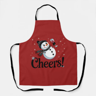 Cheers Wine Christmas Snowman Xmas Drinking Winter Apron