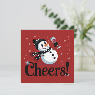 Cheers Wine Christmas Snowman Xmas Drinking Winter Holiday Card