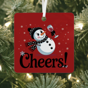 Cheers Wine Christmas Snowman Xmas Drinking Winter Metal Tree Decoration