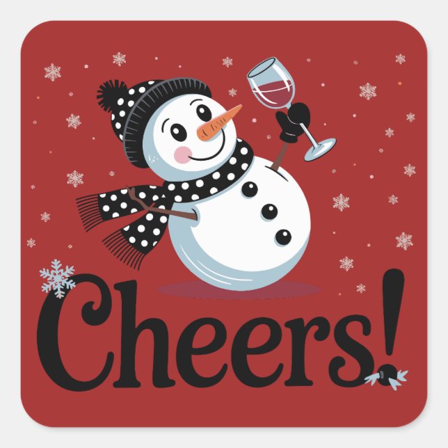 Cheers Wine Christmas Snowman Xmas Drinking Winter Square Sticker (Front)