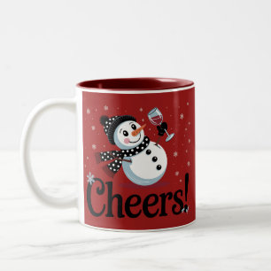 Cheers Wine Christmas Snowman Xmas Drinking Winter Two-Tone Coffee Mug