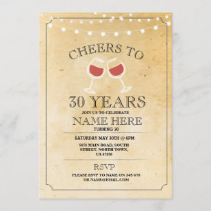 Cheers Wine Tasting Rustic Lights Birthday Invite