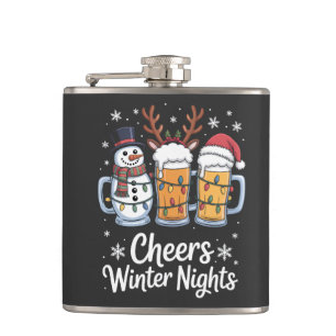 Cheers Winter Nights Beers Snowman Beer Lovers Hip Flask