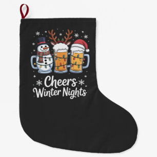 Cheers Winter Nights Beers Snowman Beer Lovers Large Christmas Stocking