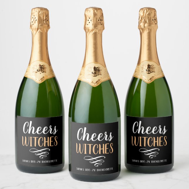Cheers Witches Boozy Bachelorette Sparkling Wine Label (Bottles)