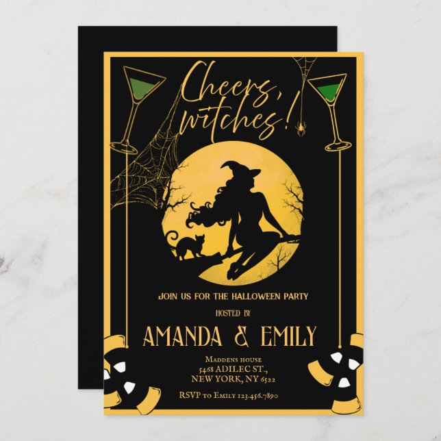 Cheers, Witches Girls Night Party Halloween  Invitation (Front/Back)