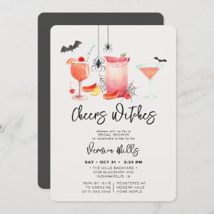 Cheers Witches Grey Halloween Bridal Shower Invitation