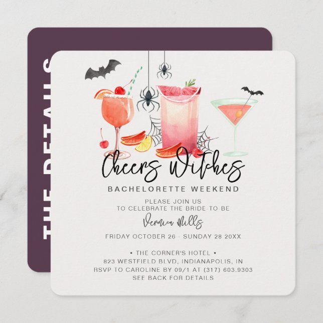 Cheers Witches Halloween Bachelorette Weekend Invitation (Front/Back)
