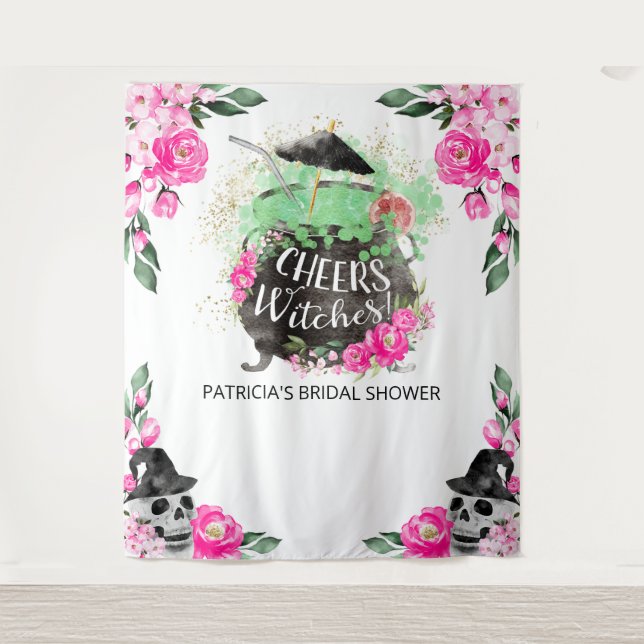 Cheers Witches Halloween Bridal Shower Backdrop Tapestry (Front)