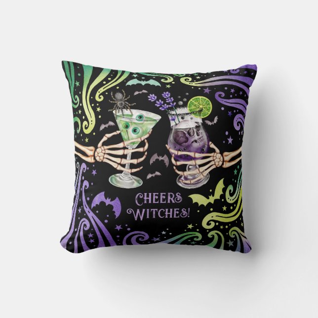 Cheers Witches Halloween Cocktail Glasses  Cushion (Front)