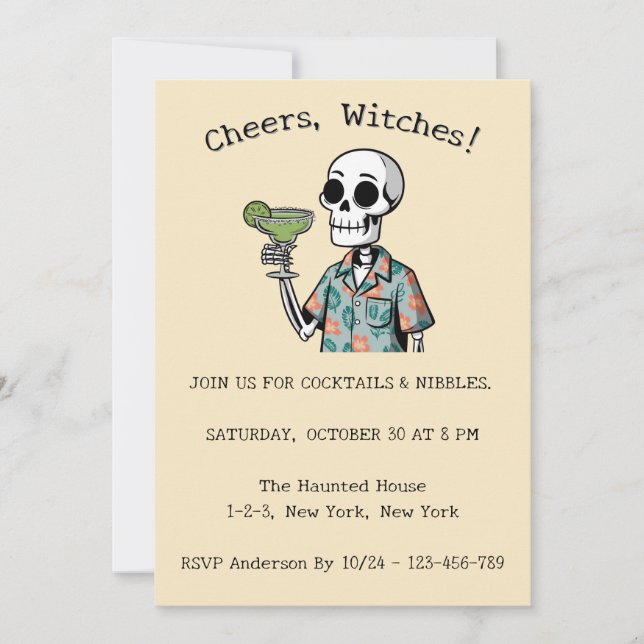Cheers Witches Halloween Skeleton Invitation (Front)