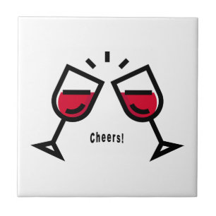 Cheers With Cute Red Wine Glasses Design Ceramic Tile