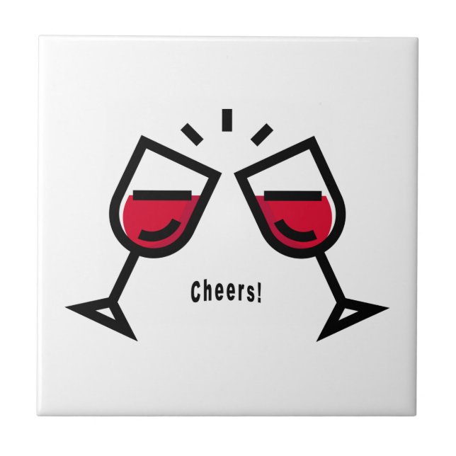 Cheers With Cute Red Wine Glasses Design Ceramic Tile (Front)