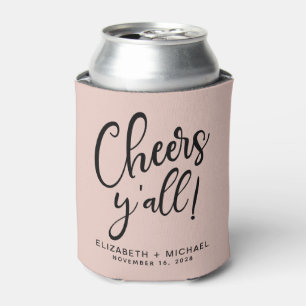 Cheers Y'All Blush Pink Wedding Can Cooler