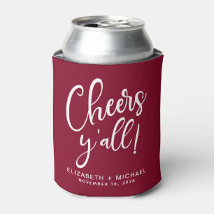 Cheers Y'All Burgundy Wedding Can Cooler