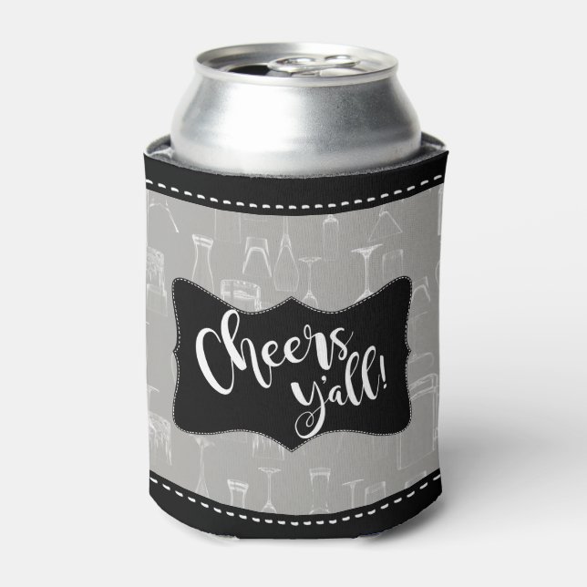 Cheers Yall | Comical Bar Glass Pattern Beer Party Can Cooler (Can Front)