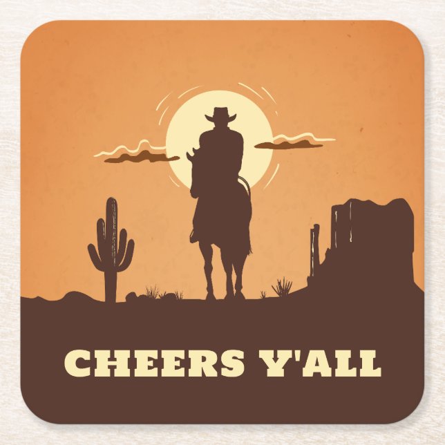 cheers y'all desert square paper coaster (Front)