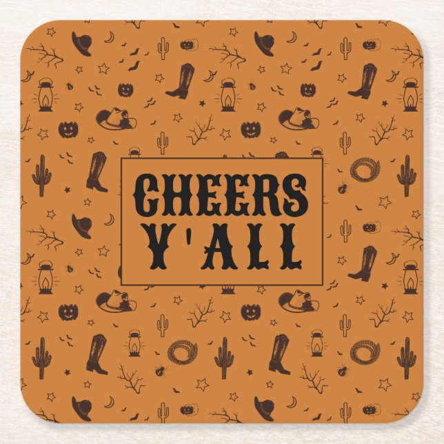 cheers y'all western pattern square paper coaster (Front)