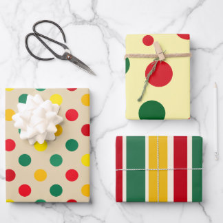 Cheery All-Age Polka Dot and Stripes Wrapping Paper Sheet