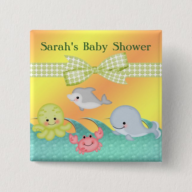 Cheery Baby Sea Creatures Baby Shower 15 Cm Square Badge (Front)