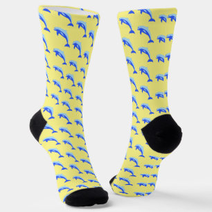 Cheery Blue Jumping Dolphin Ocean Cartoon Socks