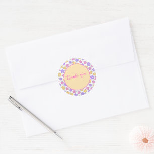 Cheery Boho Flowers Pink Purple Gold Thank You Classic Round Sticker