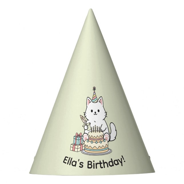 Cheery Cat Birthday Cake Customizable Design Party Hat (Front)