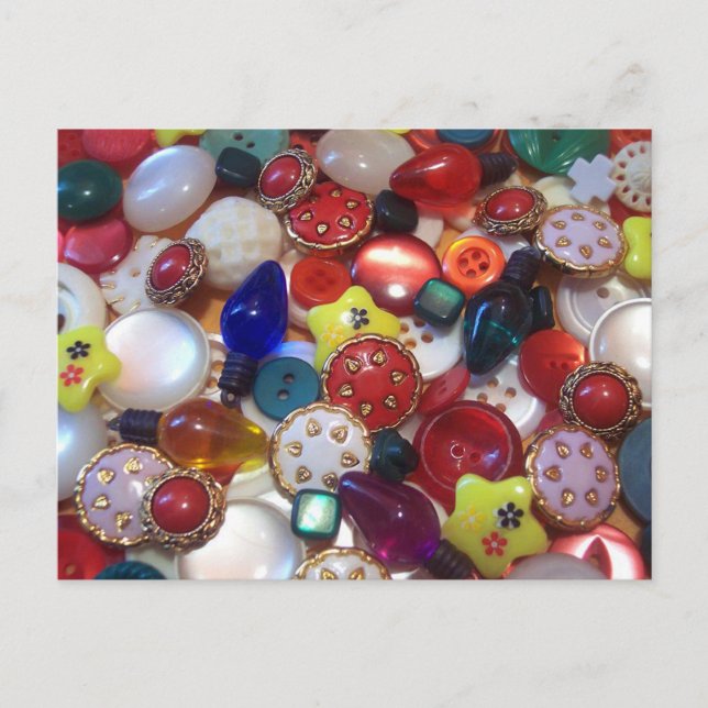 Cheery Christmas Button Collage Holiday Postcard (Front)