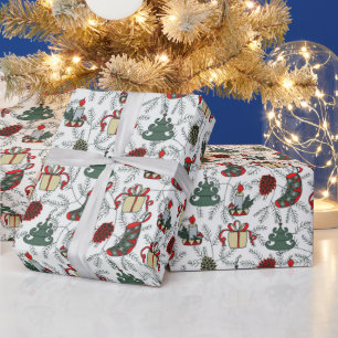 Cheery Christmas Trees Xmas Candles Vintage  Wrapping Paper