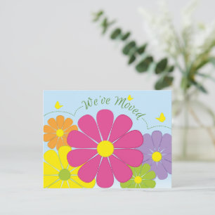 Cheery Colourful Flowers We've Moved Photo Postcar Postcard