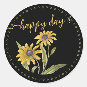 Cheery Happy Day with Yellow Daisies Motivational  Classic Round Sticker