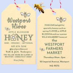 Cheery Honey tag with stylised flower & cute bees