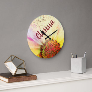 Cheery Pastel Sunflower  Large Clock