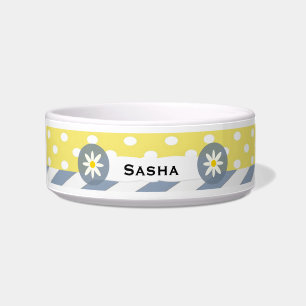 Cheery Polka Dot Floral Personalised Dog Bowl