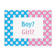 Cheery Polka-Dotted Gender Reveal Invite Postcard