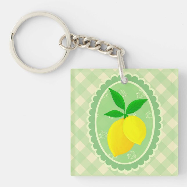 Cheery Retro Sunny Yellow Lemon Key Ring (Front)