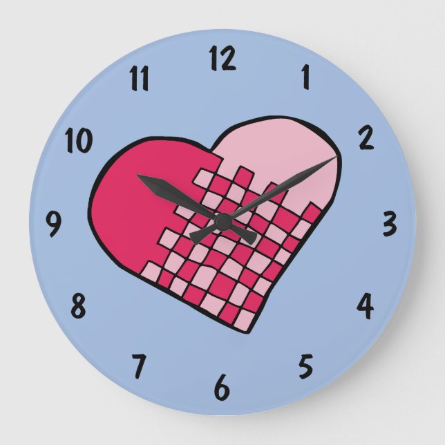Cheery Tilted Woven Heart Doodle Large Clock (Front)