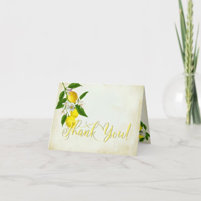 Cheery Watercolor Lemons and Flowers Thank You Card (Front)