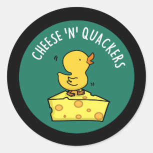 Cheese And Quackers Funny Duck Pun Dark BG Classic Round Sticker