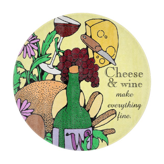 Cheese and Wine Lovers Quote Cutting Board (Front)