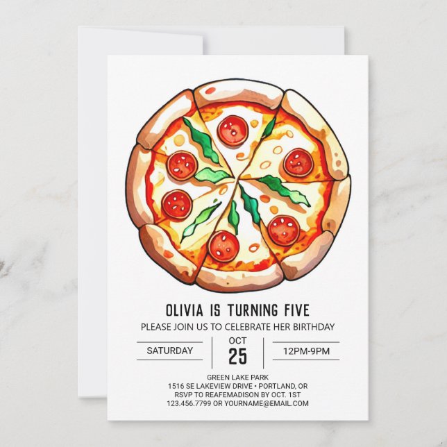 Cheese Boho Pizza Birthday Invitation (Front)