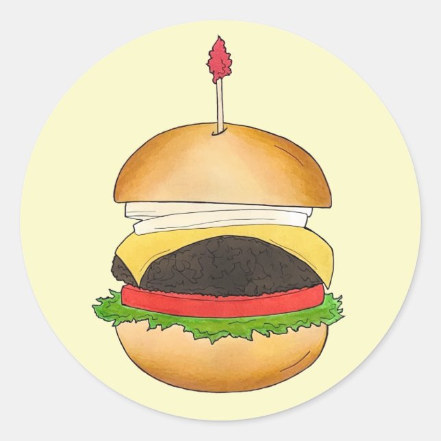 Cheese Burger Cheeseburger BBQ Barbecue Cookout  Classic Round Sticker (Front)