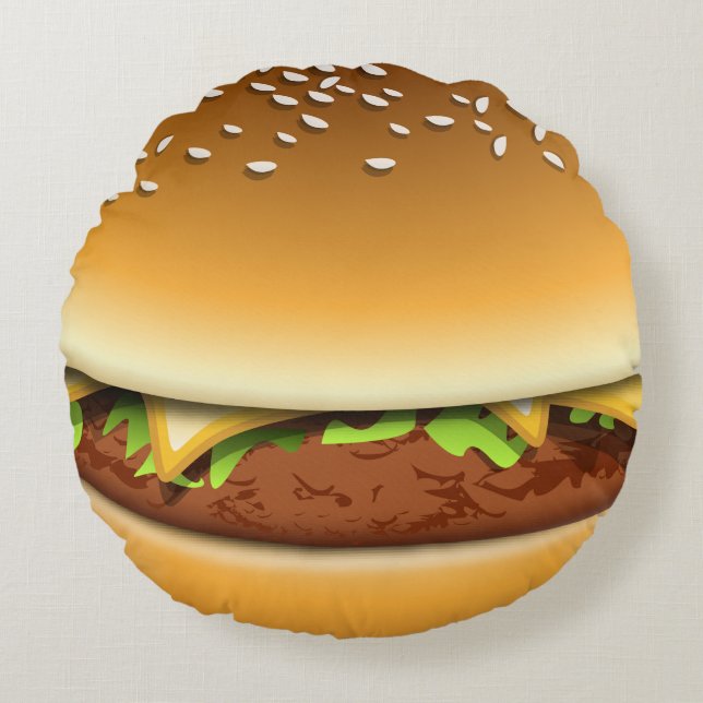 Cheese Burger In A Bun Novelty Round Cushion (Front)