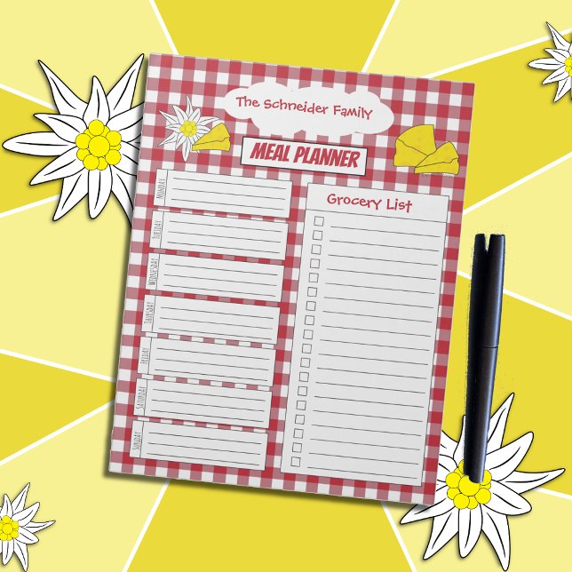 Cheese , Edelweiss , Red and White Meal Planner  Notepad (Creator Uploaded)