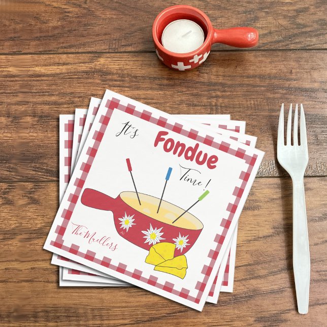 Cheese Fondue Party Paper Napkins (Stack of napkins on the table)