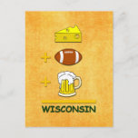 Cheese Football Beer Wisconsin Funny  Math Postcard<br><div class="desc">Cheese plus Football plus Beer equals Wisconsin. Funny humourous Wisconsin Dairy State Cheesehead gifts and apparel in traditional green and gold . Midwest is best!</div>