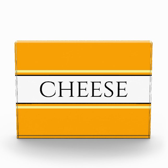 CHEESE Fun Bright Golden Yellow White Stripes Photo Block (Front)