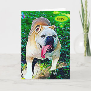 Cheese happy bulldog pet portrait note card